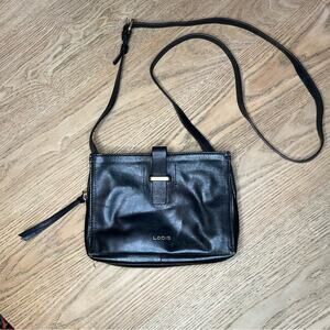 LODIS Black Leather Small Crossbody Purse Bag